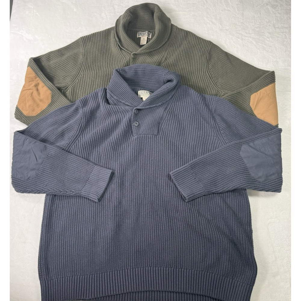 Lot of 2 Duluth Trading Co Sweater Mens 2XL Shawl Collar Cotton Wool Elbow Patch